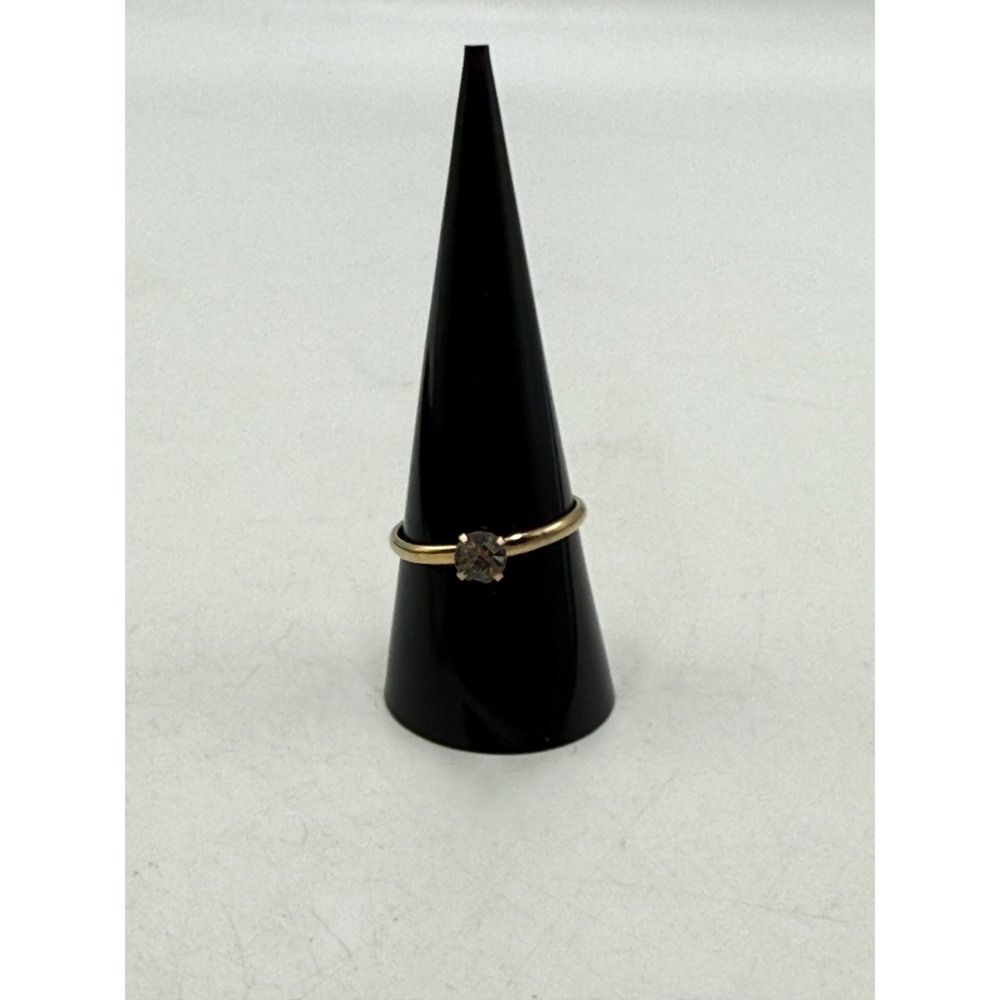 Gold Tone Round Cut Solitaire Ring Size 8.75 Minimalist Polished Band